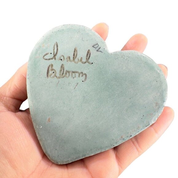 Isabel Bloom Heart Paperweight Figurine W Wooden Stand Heart With A Bow Vintage - Picture 4 of 14